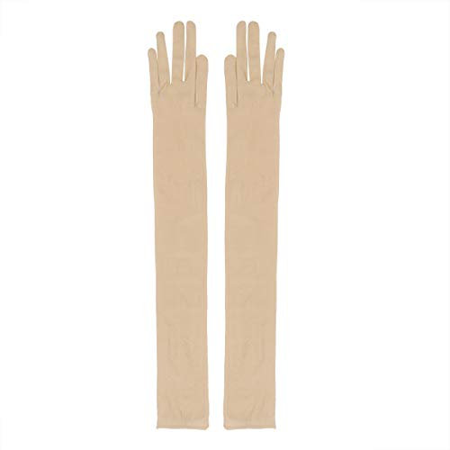 TiaoBug 1Par Guantes Largos Elegante de Boda Novia Fiesta Evento para Mujer Señora Damas Manoplas Manguitos Transparentes Elásticas con Dedos Completos Protección Solar Nude One Size