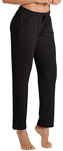 icyzone Damen Jogginghose Sweathose Lang Sporthose Freizeithose geradem Bein Hose mit Tunnelzug (XL, Schwarz)