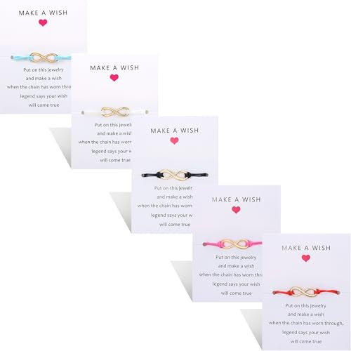 Milacolato 5Pcs Freundschaftsarmband Set mit Textkarte Machen Sie einen Wunsch Einstellbares Armband Stern Herz Handgemachtes Armband Einfache Mode Frauen Schmuck Geschenke