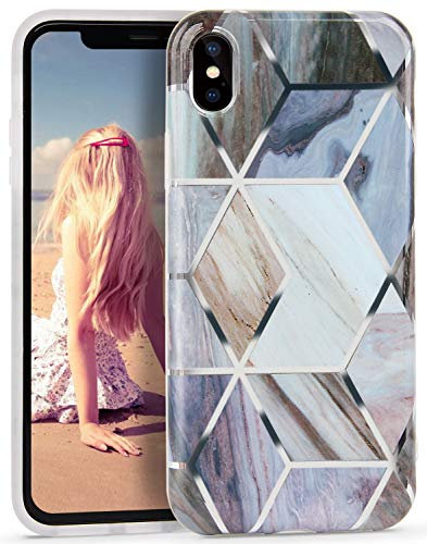 Imikoko iPhone Xs Case,iPhone X Marble Phone Cover Bling Silver Striped Design Stylish Clear Bumper Glossy Glitter Soft Silicone Rubber Case for iPhone X/Xs 5.8 Inch (Grey)