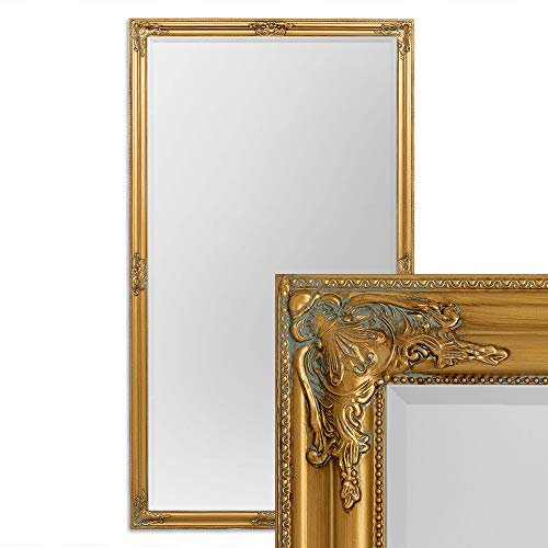 LEBENSwohnART Exklusiver Wandspiegel BESSA 180x100cm Antik-Gold Barock Design Spiegel Pompös Facette Holzrahmen