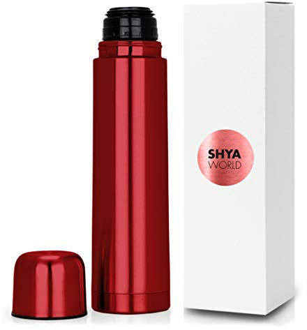 ShyaWorld Termo Botella Acero Inoxidable INOX Metal con Pulsador Dosificador para líquidos, conserva líquidos fríos y Calientes 0,5 L - 500 ml (Rojo 500 ml 1 UD)