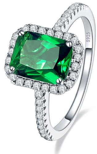 Yaresul 3.6ct 8x6mm Erstellt Grün Simulierte Smaragd Ringe 925 Sterling Silber Verlobungsring für Frauen Mai Birthstone Ringe Gepflasterte Cubic Zirkonia Hochzeit Ring Größe 52(16.6)
