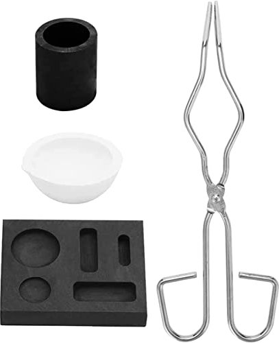 Kit de Creuset Fonderie, 4 Pièces Graphite Creuset Kit, Haute Pureté Graphite Creuset Tong Bol Combo Lingotière ensemble, Creuset + Pince + Cuvette + Moule Combiné, pour Fonte Or, Argent