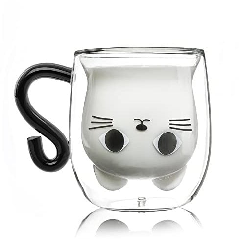 Qinhai Geschenk für Frauen Mama Kinder Freundin, Valentinstag Ostergeschenke Muttertagsgeschenk Geburtstagsgeschenk Weihnachtsgeschenke, Katze Doppelwandige Kaffeegläser