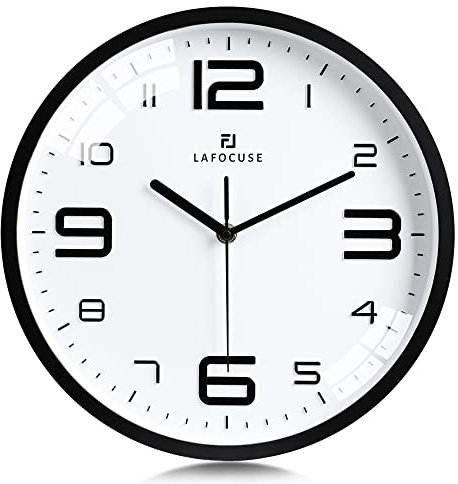 Lafocuse 3D Große Ziffern Wanduhr Weiß Lautlos, Modern Wanduhr Leicht zu Lesen, Ohne Tickgeräusche Quartz Deko für Wohnzimmer Schlafzimmer Küche 30 cm