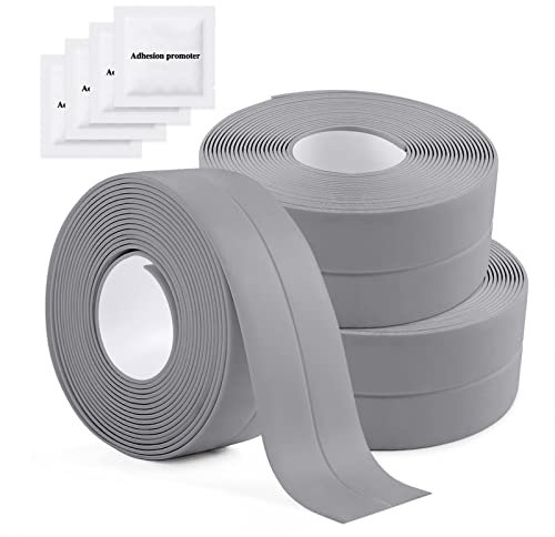 Senbaler 3 Rollen Dichtungsband Selbstklebend Dusche,Abdichtung für Spülbecken Wasserdichtes PVC Weichsockelleiste Abdichtband für Badewanne,Arbeitsflächen,WC,Küche