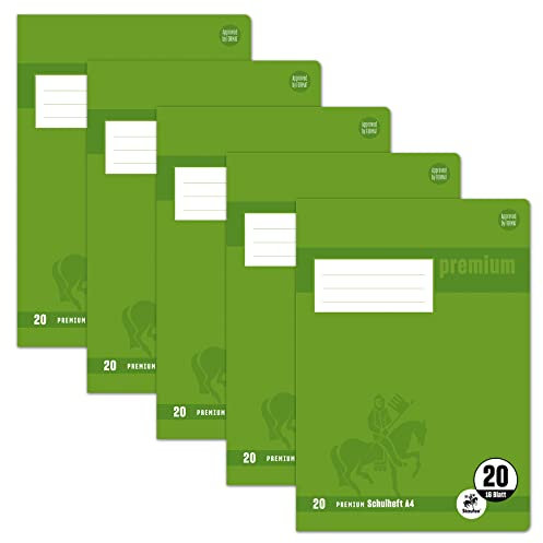 Staufen Premium Schulheft - DIN A4, Lineatur 20 (blanko), 16 Blatt, 90g/m² Premium Papier, 5 Stück