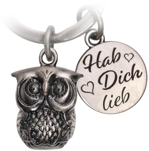 PAKADI Schlüsselanhänger Eule Berta Antique Silber - Glücksbringer aus Metall - Talisman für Familie Freunde Partner - Anhänger Tasche Schlüsselbund Auto