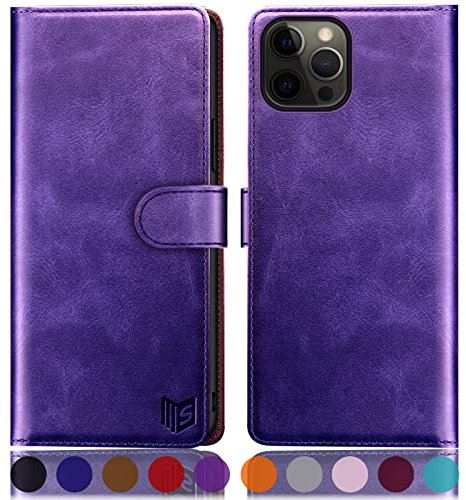 SUANPOT for iPhone 12/12 Pro 6.1 Inch case with [Credit Card Holder][RFID Blocking],PU Leather Flip Book Protective Cover Women Men for Apple 12/12 Pro Phone case Purple