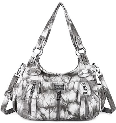 Angelkiss Große Geldbörsen und Handtaschen für Damen, gewaschenes Kunstleder, Crossbody, Hobo-Umhängetasche, Schultertasche, Handtasche, 7028 Grau