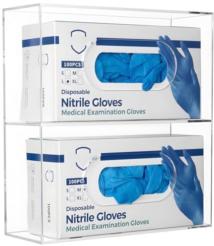 KOEMEHR Handschuhspender (für 2 Boxen) - Acryl Wandhalterung für Einmalhandschuhe & Einweghandschuhe aus Nitril, Latex, Vinyl - Handschuhe Halterung & Wandhalter für Küche, Labor, Transparent