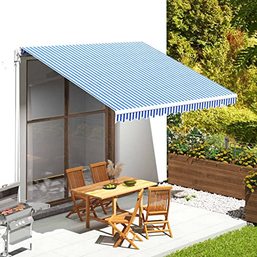 Mogou Markisenbespannung, Bespannung Fur Markise, Bespannung Balkon, Sonnenschutz Bespannung, Ersatzbespannung, Blau und Weiß 4x3,5 m