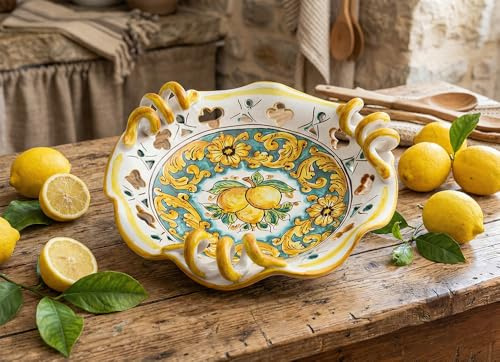 Generico Centrotavola piccolo in ceramica siciliana giallo e verde di santo stefano di camastra decorata a mano Limoni Art 7