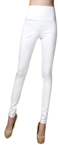 Onsoyours Damen Kunstleder Leggings Lederhose High Waist PU Leder Leggings Hose Strumpfhosen Treggins Leggins Kunstleder Leggings Thermal Fleece Kunstleder Winter Weiß L