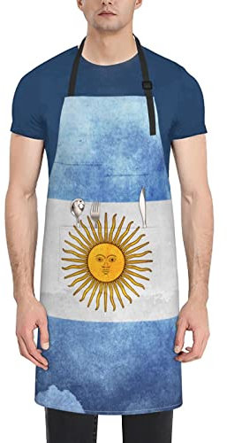 AOOEDM Delantal con peto unisex Bandera de Argentina Delantales de cocina impermeables retro con 2 bolsillos