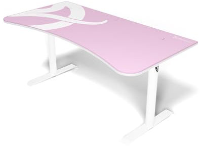 Arozzi Arena Bureau Gaming incurvé Ultra Large avec Tapis sur Toute la Surface, Support de Moniteur avec découpes et Filet de Gestion des câbles – [White Pink]