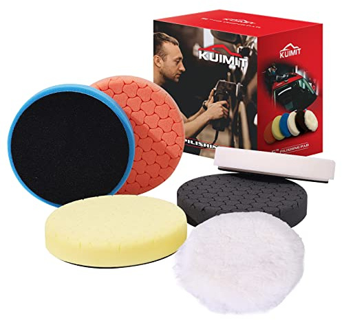 KUIMIT 17,8 cm Polierpads, 6 Stück, 17,8 cm, 180 mm für 17,7 cm Trägerplatte, Compound-Polierschwamm und Wollpads, Schneidpolierkissen-Set für Auto-Puffer-Polierer (Wabenstruktur)
