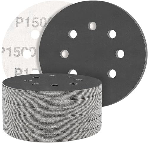 STEBRUAM 50PCS 125mm Dry Wet Sanding Discs 1500 Grit, Hook and Loop Sandpaper Silicon Carbide Orbital Sander Discs for Polishing/Metal/Automotive
