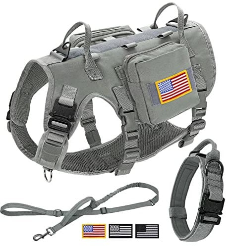 Forestpaw Taktisches Hundegeschirr für große Hunde, taktisches Hundehalsband mit Bungee-Leine, kein Ziehen, Militär-Hundegeschirr für Spaziergänge, Training, verstellbar für mittelgroße und große