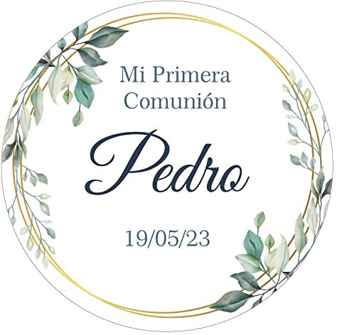 Pegatinas Personalizadas Comunion, Bautizos, Bodas en Vinilo Redondas – Detalles para Invitados de Primera Comunion Niños y Niñas 16 Modelos (Modelo 8)