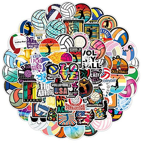 Bric Dodo 100 Stück Volleyball Aufkleber Auto Laptop Telefon Gitarre Skateboard Motorrad Fahrrad Volleyball Stickers Set Vinyl Wasserdicht Aesthetic Aufkleber für Jugendliche Kinder Erwachsene
