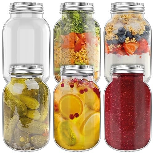 HEFTMAN Bocaux en Verre 1L - Lot de 6 Bocaux en Verre Hermétique de 1 Litre - Grand Bocal en Verre avec Couvercle pour Confiture Maison, Meal Prep, Aliments pour Bébé - Bocaux Conserve (6 PCS)
