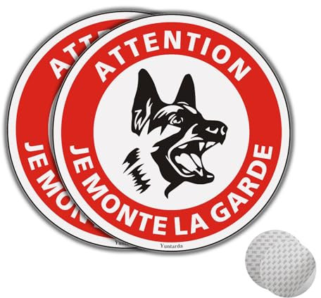 Panneau attention au Chien,Je Monte LA Garde Vous Pénétrez dans Cette Propriété à Vos Risques et Périls Ø 167mm Métal en Aluminium Revêtement réfléchissant et Résistant aux UV(2)