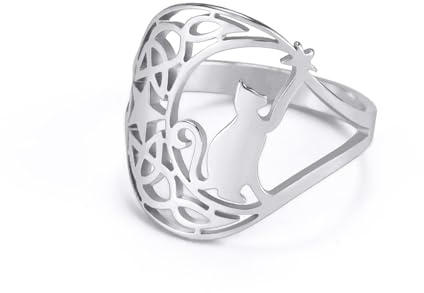 kkjoy Katze Ringe Edelstahl Cute Katzen Ringe Versprechen Ring Katze Fans Schmuck Geschenk für Frauen Mädchen
