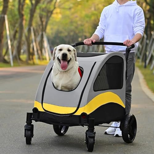 Haustier Kinderwagen Großer Hund Kinderwagen mit 4 Rädern, Haustier -Doggy -Reisewagen mit Aufbewahrungstaschen, Bremsen, Netzfenster, Heavy Duty Dogs Patrouille - Lädt Bis zu 50 Kg
