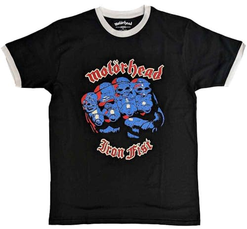 Motorhead Ringer T Shirt Iron Fist Band Logo Nue offiziell Unisex Schwarz
