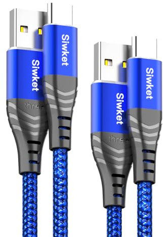 USB C cable 2Packs 1M+2 M,USB Type C Charger Cable Nylon-Braided Data Sync Cord for PS5 Controller,PS5 DualSense Xbox Series X/S Controller,Sony,Samsung Galaxy S20 S21,Nintendo Switch(blue)