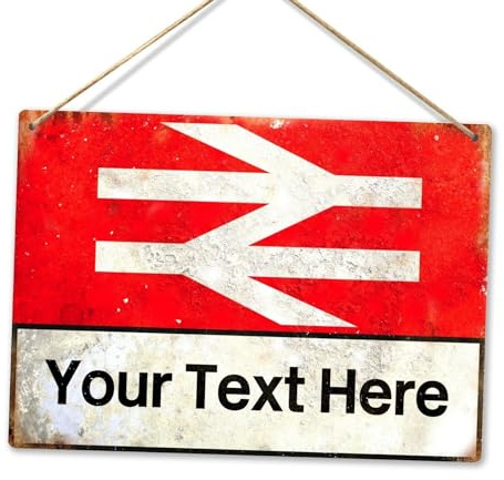 Customised Railway- Personalised Railway Sign | Printed Metal Wall Sign Plaque (Medium - Twine, Worn Look)