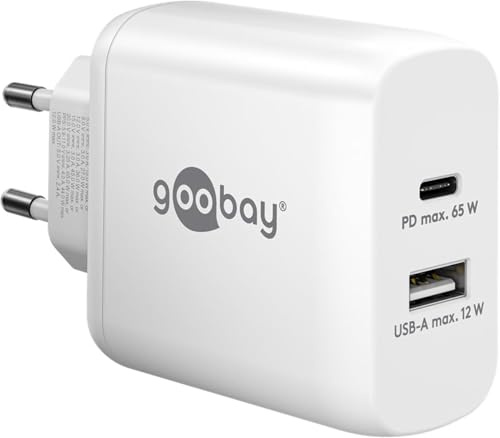 Goobay 65410 Dual Ladegerät 65W / USB-C & USB-A Schnellladegerät Power Delivery/Ladenetzteil mit 2 USB Anschlüssen/Charger für Handy, iPad, Tablet etc.