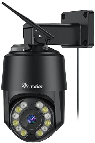 Ctronics 4K 8MP Telecamera da Esterno WiFi 2,4/5Ghz, IP Videocamera Sorveglianza Rilevamento Persone/Veicoli/Animali Auto Tracking Allarme Luce Rossa-Blu Visione Notturna a Colori PC/Cloud/Metallo