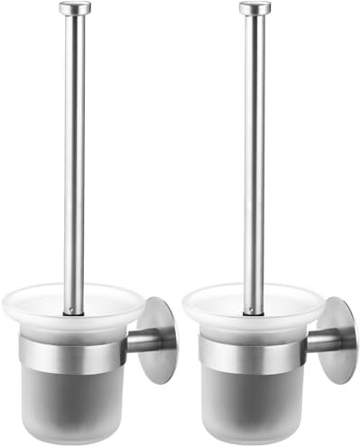 MaxDoux Klobürste- Toilettenbürste Ohne Bohren Wandmontage WC Bürste mit Halter Edelstahl und Glas Klobürstenhalter Toilet Brush WC Bürstengarnitur für Bad und WC- 2 Packung