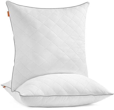 SONGMICS HOME Kopfkissen 2er Set, beidseitig verwendbar, 80 x 80 cm, Kissen, kühlender, weicher Bezug, 1200 g Füllung, Winter, Sommer, maschinenwaschbar, wolkenweiß TBP022W02