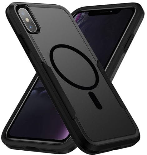 Teayoha Strong Magnetic for iPhone Xs Max Case,[Compatible with Magsafe] [20FT Military Grade Drop Tested] Shockproof Tough Rugged Protective Case -6.5 inch (Black)