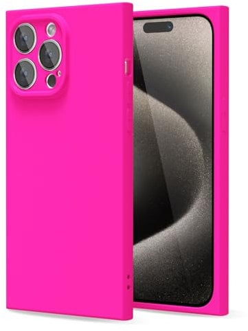 LoeoeL for iPhone 15 Pro Max Case Silicone, Rectangle Edge Cute Y2k Phone Case for Women Girl, Thin Protective Aesthetic Girly Design Soft Rubber with Camera Cover, Hot Pink