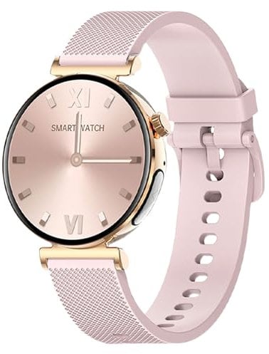 Knauermann PRO 3 Mini (2024) Gold - Gesundheitsuhr Smartwatch mit Telefoniefunktion - EKG + HRV und SOS Funktion - AMOLED Display - BT Bluetooth - Schlafapnoe - Silikonband Rose, 14-24, rund