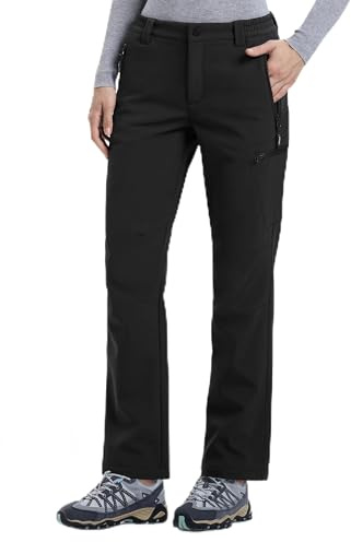 Outdoor Ventures Women's Waterproof Softshell Pants Winter Ski Trousers | Fleece Lined, Windproof, Adjustable Waist, 4-Way Stretch, Wear-Resistant, Anti-Pilling, 4 Pockets, for Outdoor Hiking Skiing