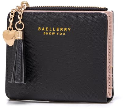 CHAOFANXI Damen Geldbeutel Leder Kleines Portemonnaie, Mini Kurzer Geldbeutel Frauen Leder mit Zipper Brieftasche mit vielen Fächern für Bargeld, Münze und Karte,Schwarz