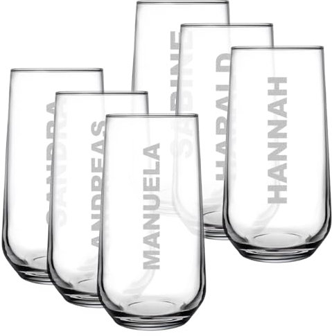 polar-effekt Longdrink 470 Juego de 6 vasos con grabado personalizado, aptos para lavavajillas, para bebidas, agua y zumos, regalo de cumpleaños