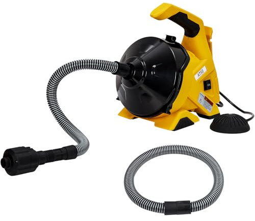 Reinigungsspirale Akku-Rohrreiniger 9m, Automatische Elektrischer Abflussreiniger für 20-60mm Rohrverstopfungen Verwende, Kabel in Klavierdraht, mit Fußschalter, für Waschbecken/Toiletten/Bodenabläufe