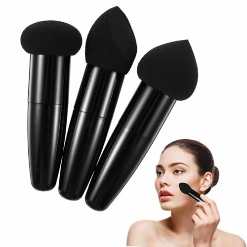 IMAXWAVE Esponjas de Maquillaje Con Mango - Set de 3 Esponjas Cosméticas de Belleza Para Aplicación de Maquillaje, Negro