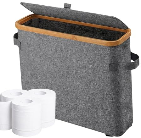 Rangement pour Papier Toilette, Panier De Rangement pour Papier Toilette avec Couvercle, Support De Rangement pour Papier Toilette avec Poignée, Panier De Rangement Polyvalent pour Salle De Bain