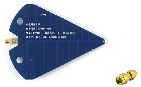 Muuoeou HT5 Logarithmisch-Periodische Antenne 1,3-10 GHz Hohe Verstärkung 6-9 DBi 50 Ohm Breitband-Testantenne für VHF UHF SHF Beidou GPS