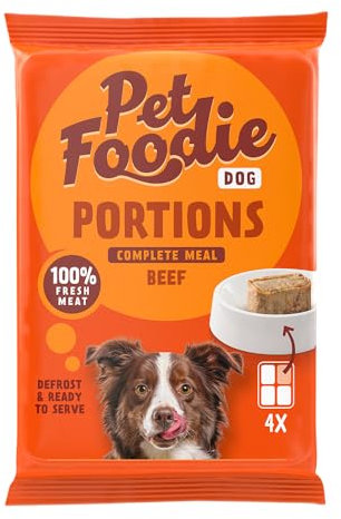 PetFoodie Barf tiefgefroren für Hunde - Portions Rind - Tiefkühlfutter für kleine & mittelgroße Hunde - glutenfrei, ohne künstliche Farb-& Aromastoffe, einfach & schnell zu servieren 14x 4x60g TK-Ware