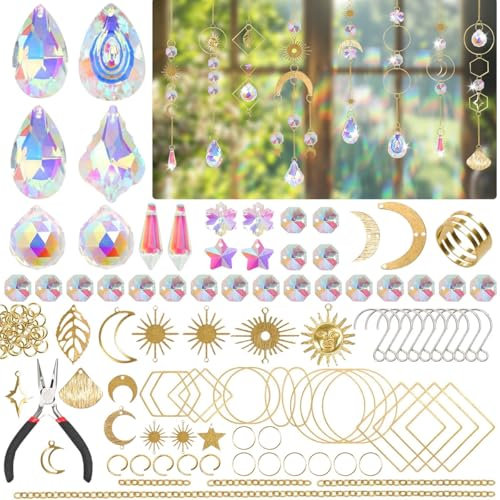 Acchiappasole Cristallo, 200 Pezzi Kit Cristalli Decorativi da Appendere Fai da Te, Acchiappasole da Appendere, Cristalli SunCatcher, DIY Pendenti Prismi Cristallo per Casa Giardino Finestra