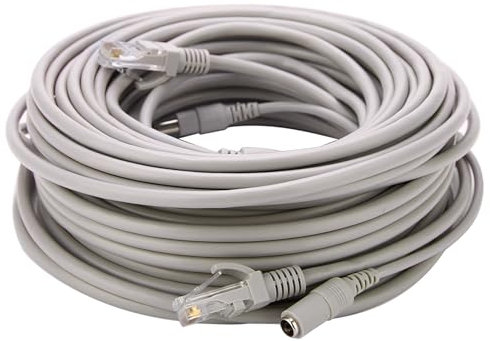 CHEOTIME 5M/10M/15M/20M Ethernet Cable, RJ45+DC Ethernet CCTV Cable for IP Cameras NVR System 10Mbps100Mbps (20m)